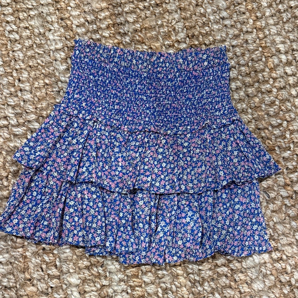 Chic Blue and Pink Floral Mini Skirt